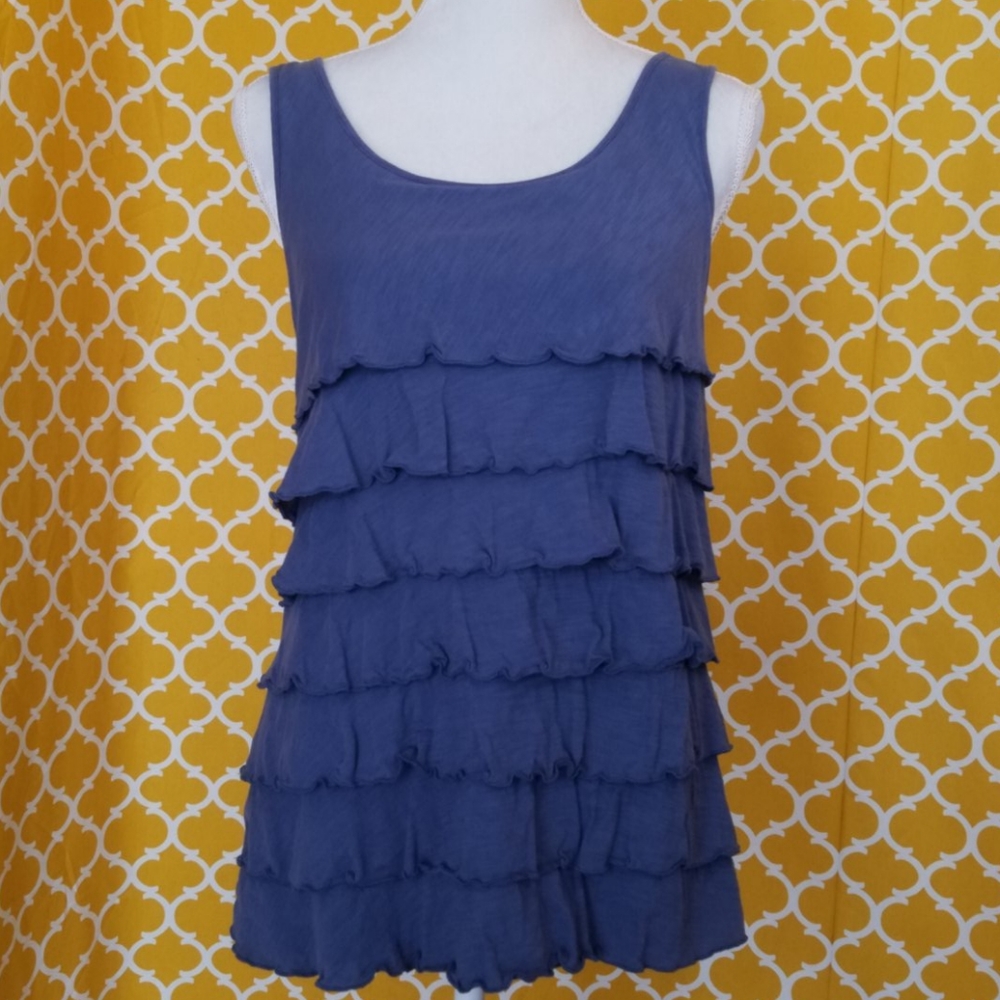 ADORABLE LOFT WEDGEWOOD BLUE RUFFLED TANK TOP